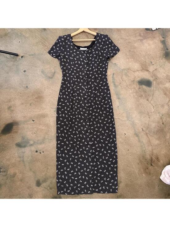 Dresses & Skirts - Elizabeth Wayman New York Vintage Polka Dot Bow Maxi Dress Black Womens 8